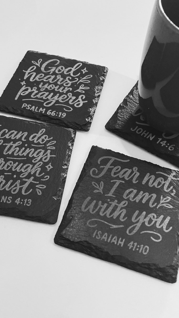 Engraved Scripture Slate Coasters, Set of 4